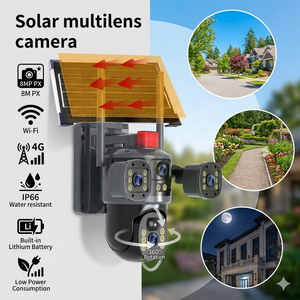 V380 4 lenti 3 schermi 8MP 4K telecamera di rete di sicurezza esterna 4G Sim Card 360 PTZ Wireless WIFI memoria solare Cloud di archiviazione <span class=keywords><strong>dati</strong></span> - Product Image 1