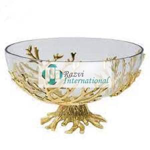 Bol en verre élégant unique avec pierre d'agate et bol de nourriture au design de feuille Bols de service aux fruits secs dorés de style design antique - Product Image 6