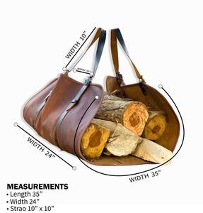 Leather <b>Carrier</b> Leather Log Firewood Holder Fireplace Decor <b>Storage</b> Christmas Gift LWH-0051 - Product Image 2