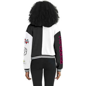 Women's Cropped Varsity <b>Jacket</b> for Winter Breathable Chenille Embroidered <b>Patches</b> Contrast Panel Arrival - Product Image 3