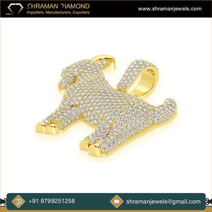 Colgante de Cabra con Diamantes Cultivados en Laboratorio, Chapado en Oro Amarillo sobre Plata de Ley 925, Diseño Único y Personalizado, Estilo Hip Hop Clásico y Brillante para Raperos - Product Image 3