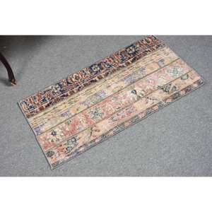 Alfombra de área de lana turca Vintage 1,5 X 2.9ft Beige Patchwork tejido plano para decoración de sala de estar o uso en automóvil con respaldo de látex - Product Image 2