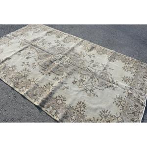 Tapis turc 5,2 x 9,4 pieds, grand tapis vintage, tapis en laine gris brun à motifs floraux - Product Image 1