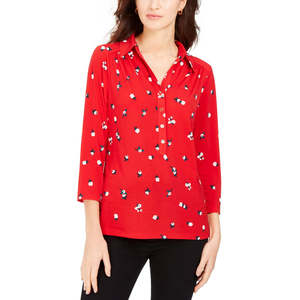 Maglia Polo da Donna Charter Club a Maniche 3/4, Vestibilità Slim, Stampa, Taglia XX-Large, Rossa, Traspirante, in Maglia con Logo - Product Image 1