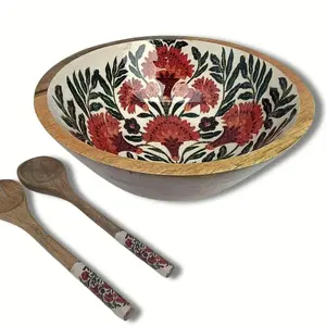 Tazón de Madera Ecológico Hecho a Mano con Arte Impreso para Decoración de Cocina, Incluye Dos Cucharas - Product Image 5