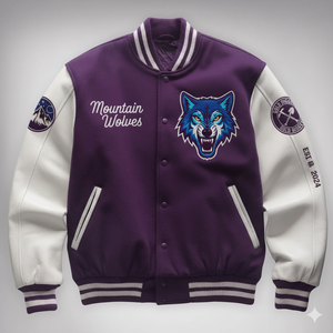 Blouson d'hiver personnalisé violet blanc High Street col montant Varsity Jacket Wool Letterman Bomber - Product Image 1