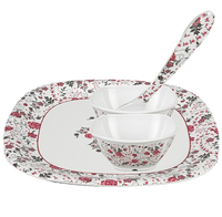 Service de table en mélamine durable à triple revêtement, 24 pièces, anti-taches, finition brillante, résistant aux bris, assiettes, bols, demi-assiettes