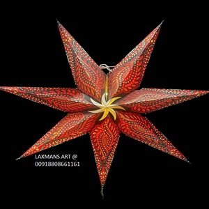 Lanterne en papier rouge traditionnelle Laxmans, artisanat, décoration de Noël, étoile à sept branches, lumière, lampes réutilisables, vente en gros - Product Image 1