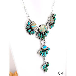 Boucles d'oreilles artisanales du Sud-Ouest en argent sterling avec turquoise mélangée, serties de motifs floraux en bambou et chiffres, idéales pour mariage et fiançailles - Product Image 3
