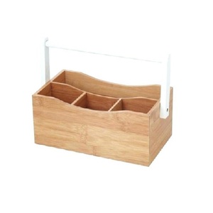 Support d'ustensiles de cuisine en bois rectangulaire personnalisé avec double poignée Style traditionnel moderne en vente Caddy - Product Image 3
