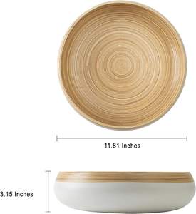 Bol de fruits en bambou filé de 11.81 pouces, salade, grand bol de service moderne, décoratif pour la cuisine, la fête, les barbecues, naturel - Product Image 2