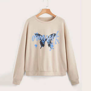 Sweat-shirt femme léger respirant 100% coton col rond toute l'année motif solide Applique Techniques de lavage à l'acide pour l'hiver - Product Image 1