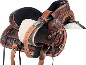 Selle de cheval de Type anglais de haute qualité en cuir véritable Western Barrel Trail avec accessoires portables personnalisables - Product Image 5