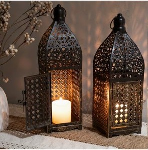 Juego de Faroles Marroquíes de Metal Premium con Intrincados Relieves, Luz Cálida de Vela, Ideal para Decoración Festiva del Hogar y Regalos Elegantes - Product Image 4