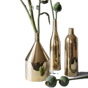 Jarrones de flores dorados y brillantes para decoración del hogar, jarrones de Metal con diseño de lujo moderno, para uso en bodas - Product Image 1