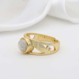 Moonstone Brass Cutout <b>Adjustable</b> <b>Ring</b> 18k Gold Plated Vintage Tribal Wholesale <b>Ring</b> for women - Product Image 3