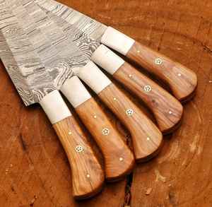 Juego de Cuchillos de Chef de 5 Piezas de Acero de Damasco de Alta Calidad, Hechos a Mano, Venta Caliente, Uso en Cocina, Directo de Fábrica, con Mango de Madera y Funda - Product Image 3