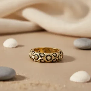 Anillo de Diamantes Chapado en Oro de 18K, Diseño Artístico y Exquisito, con Diamantes Naturales, para Mujer, Elegante, para Boda/Compromiso - Product Image 3