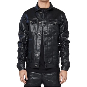 High Street Fashion Winter Outwear Faux cuir Skinny Top vestes de moto pour hommes Geniun cuir veste noire - Product Image 1