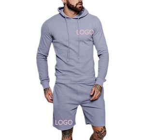 Men's XL Custom Logo Twin Sets <b>Sleeveless</b> Zipper <b>Hoodie</b> Short Gym Workout Tracksuit Breathable Printed Fabric for Summer Fitness - Product Image 1