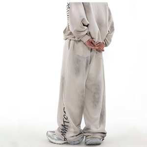 <b>Mens</b> Canvas Track Pants Anti-Wrinkle Flared Baggy Sweatpants Tactical 3D Style Plain Dyed High Heavyweight - Product Image 2