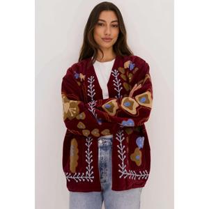 Veste d'hiver matelassée traditionnelle bohème florale pour femmes, en coton tricoté brodé Suzani fait main, écologique et luxueuse - Product Image 5