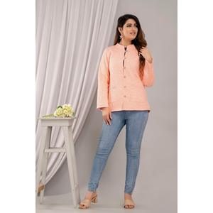 Chaqueta Acolchada de Algodón Estampada para Mujer, Color Durazno - SHKL1020 - Product Image 4
