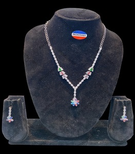 Premium AD <b>Diamond</b> <b>Necklace</b> & Earrings Set for Women Vintage Style High Quality Craftsmanship for Festive & Traditional Wear - Product Image 1