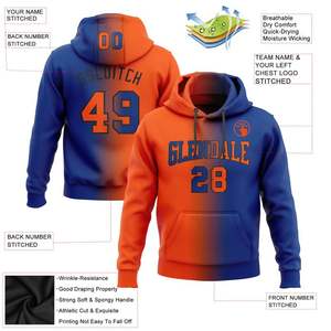 Sudadera con capucha de lana de poliéster 100% para hombre de diseño personalizado sudadera con sublimación de tinte completo degradado azul naranja para invierno - Product Image 2