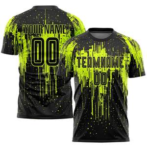 Maillot de sport personnalisé par sublimation, jaune néon et noir, manches courtes, respirant, antibactérien, léger, col rond, uniforme d'équipe - Product Image 1