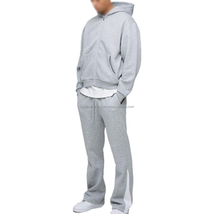 Trajes de chándal holgados para hombre, ropa deportiva de algodón 100%, Sudadera con capucha y cremallera para correr, conjuntos de pantalones de chándal, sudadera con hombros caídos - Product Image 1