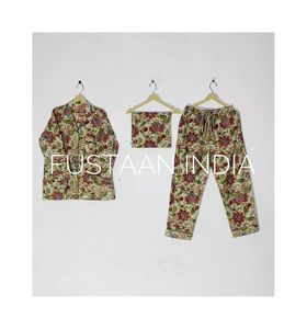 ชุดเสื้อผ้าผ้าฝ้ายสไตล์โบโฮสุดโรแมนติกของผู้หญิงเสื้อพิมพ์ลายแนวแอบสแตรกต์และชุดนอนเอวยางยืดพร้อมกระเป๋าสไตล์เกาหลีที่เข้ากัน - Product Image 3