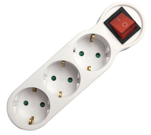 White triple <b>adapter</b> with <b>switch</b> 250V 16A (GSC 103000004) - Product Image 1