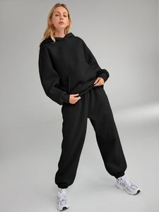 Ensemble de survêtement pour femmes noires en deux pièces, sweat-shirt ample, pantalon de survêtement ample, mode automne, avec poches - Product Image 4