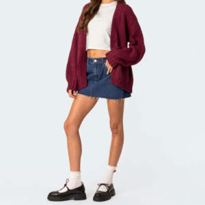 Venta al por mayor de las mujeres de tiro bajo falda de mezclilla Raw Hem Side Pocket Jeans Faldas para las mujeres - Product Image 4