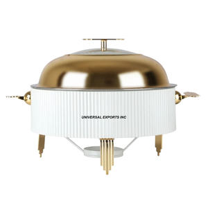 Calentador de alimentos de acero inoxidable con acabado dorado, vajilla hecha a mano, cazuela clásica con estilo, olla caliente de metal elegante - Product Image 2