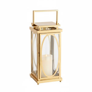 Farol Colgante Decorativo de Metal y Vidrio Estilo Marroquí Antiguo, Farol de Hierro Dorado para Velas, para Bodas y Eventos - Product Image 2