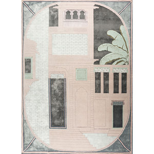 Alfombras de Lana y Seda de Bambú Anudadas a Mano Rojas y Naranjas de Jaipur Wunderkammer - para Dormitorio, Sala de Estar, Pasillo, Diseño Rectangular Novedoso - Esk-9031 - Product Image 1