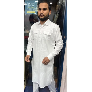 Cotton Kurta <b>Pyjama</b> with White Double Pocket and Turn Down Collar Long Sleeve for Party Buy From Exporters - Product Image 2
