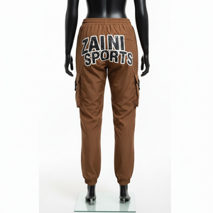 Pantalon coupe-vent pour femme, tissu en nylon léger de haute qualité 120 GSM, panneau utilitaire marron, logo thermocollé, pantalon coupe-vent - Product Image 2