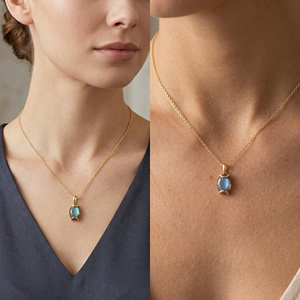 Pendentif ovale en argent sterling 925 plaqué or avec labradorite, breloques en pierre taillée pour la fabrication de bijoux, cadeau du mois de juin - Product Image 6