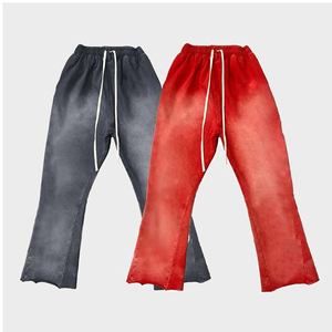 Pantalones Deportivos de Estilo Vintage Personalizados, Lavados, Desgastados, con Efecto Ácido, Acampanados, con Parches, Elásticos, para Hombre - Product Image 6