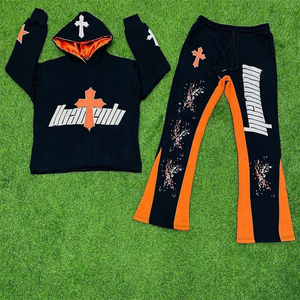 Ensemble de survêtement streetwear tendance OEM, impression sérigraphique, délavage à l'acide, pantalon de survêtement et sweat-shirt brodés délavés pour hommes - Product Image 1