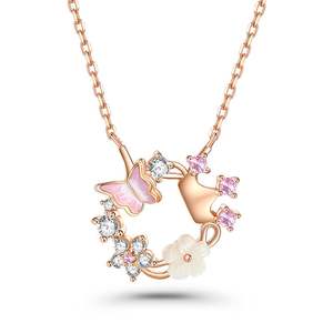Collier Jeulia en argent sterling avec couronne de princesse, fleur de coquillage et papillon, serti de zircon - Product Image 1