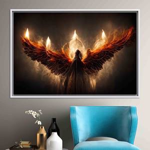 Toile imprimée Lucifer Fire Wings : Art gothique pour la décoration intérieure, TOILE ENCADRÉE BLANCHE - Product Image 1