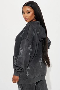 Conjunto de pantalones de chándal con capucha y bordado con piedras brillantes y logotipo personalizado para mujer, conjunto de alta calidad lavado con ácido - Product Image 4