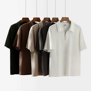 Polo de manga corta para hombre, camiseta de Polo de manga corta con hombros caídos y cuello con cremallera informal de algodón pesado transpirable suave para hombre - Product Image 6