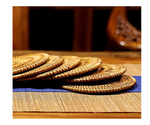 Eco-Friendly Boho Rattan Plate: Handcrafted Vietnam Rattan Plate & Wicker <b>Placemat</b> Set Elevates Weddings with Stylish Charm - Product Image 1