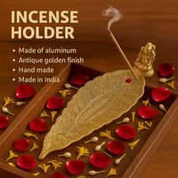Support à encens en laiton doré en forme de feuille, avec cendrier et plateau, pour la méditation à domicile, diffuseur de parfums aromatiques, durable et longue durée