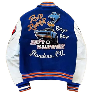 Chaqueta universitaria OEM de tendencia industrial para hombre, ropa de invierno Vintage con soporte, chaqueta de béisbol de cuero con logotipo bordado personalizado para hombre - Product Image 5